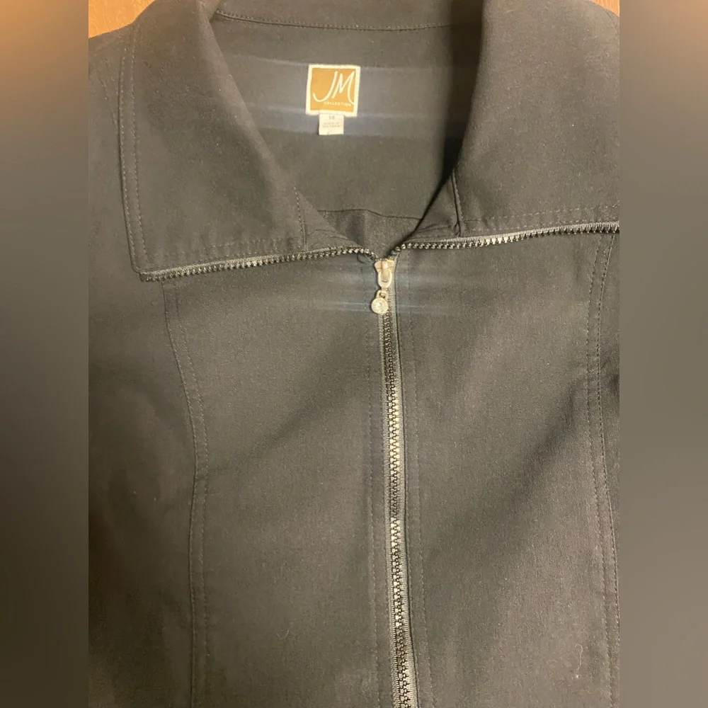 JM COLLECTION BLACK ZIP UP COLLARED JACKET POCKETS STRETCHY SIZE 14 - Picture 7 of 8